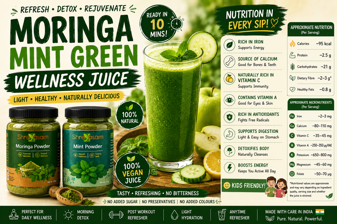 Moringa Mint Green Wellness Juice Recipe - Iron, Calcium, Vitamin C and More (Kids Friendly)