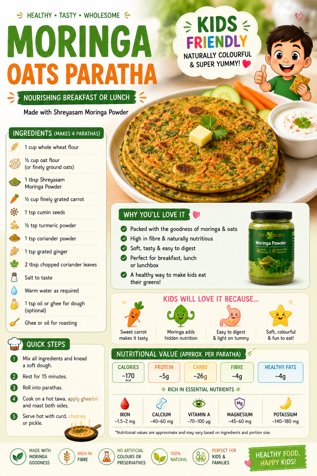 Moringa Oats Paratha Recipe | Healthy Kids-Friendly Breakfast &amp; Lunch