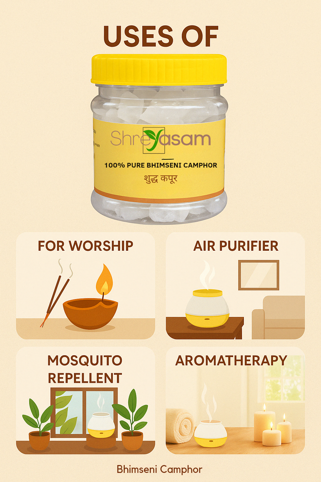 Bhimseni Camphor Uses: Spiritual, Health & Home Purification Benefits of Shreyasam Camphor