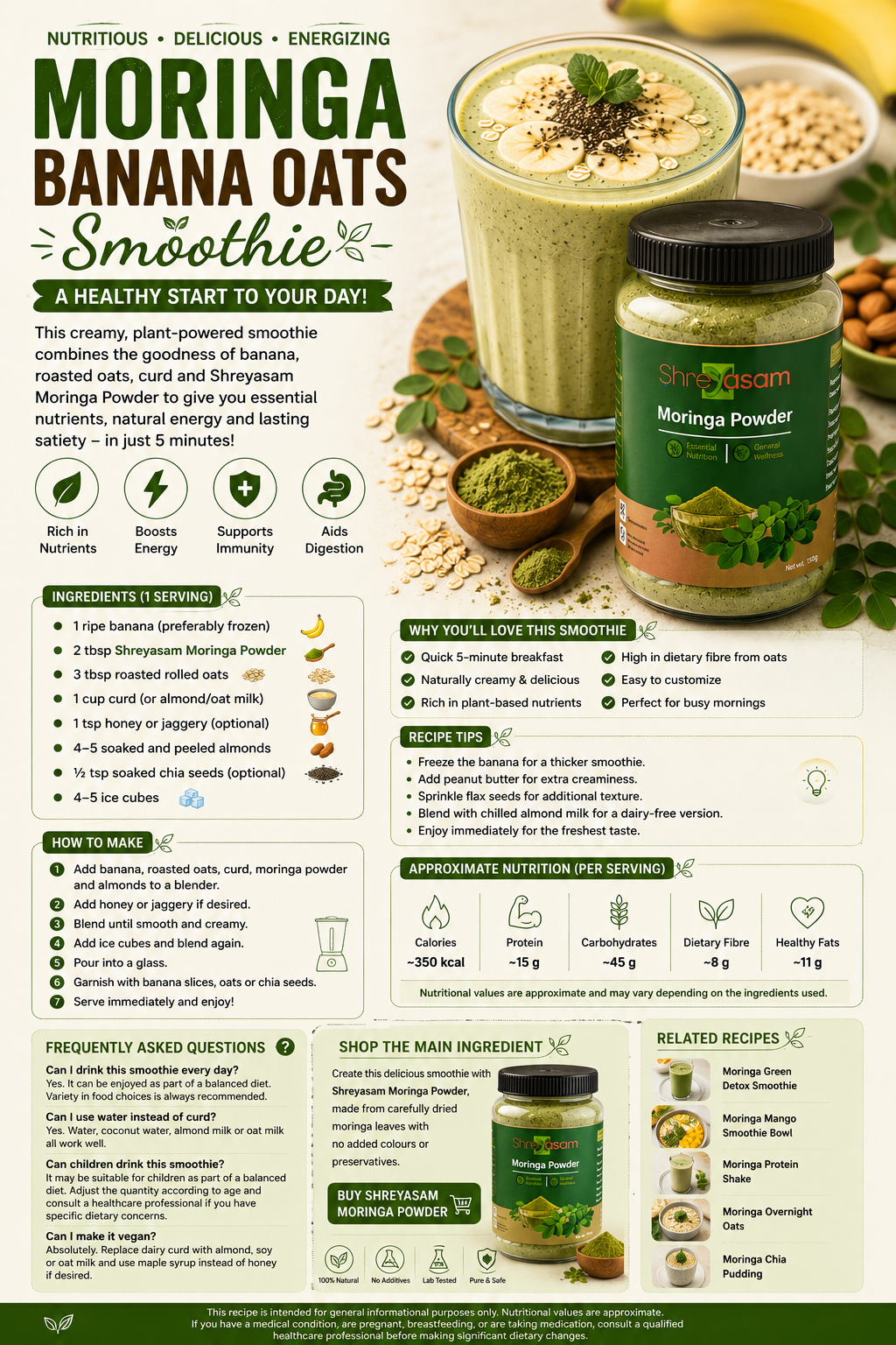 Moringa Banana Oats Smoothie - a 5 min quick healthy recipe
