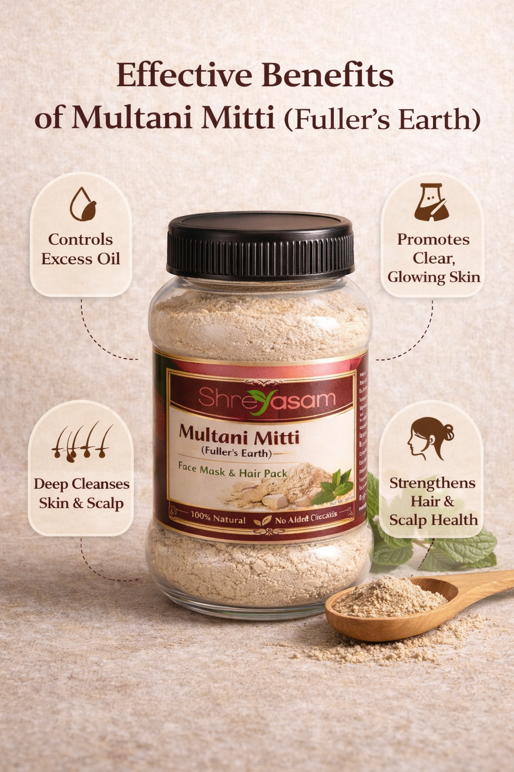 Pure Multani Mitti (Fuller's Earth) - Natural Oil Control Face & Scalp Pack