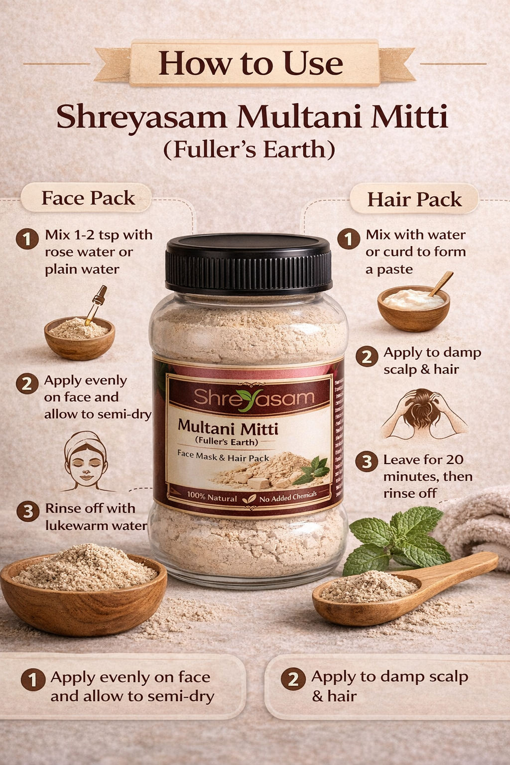 Pure Multani Mitti (Fuller's Earth) - Natural Oil Control Face & Scalp Pack